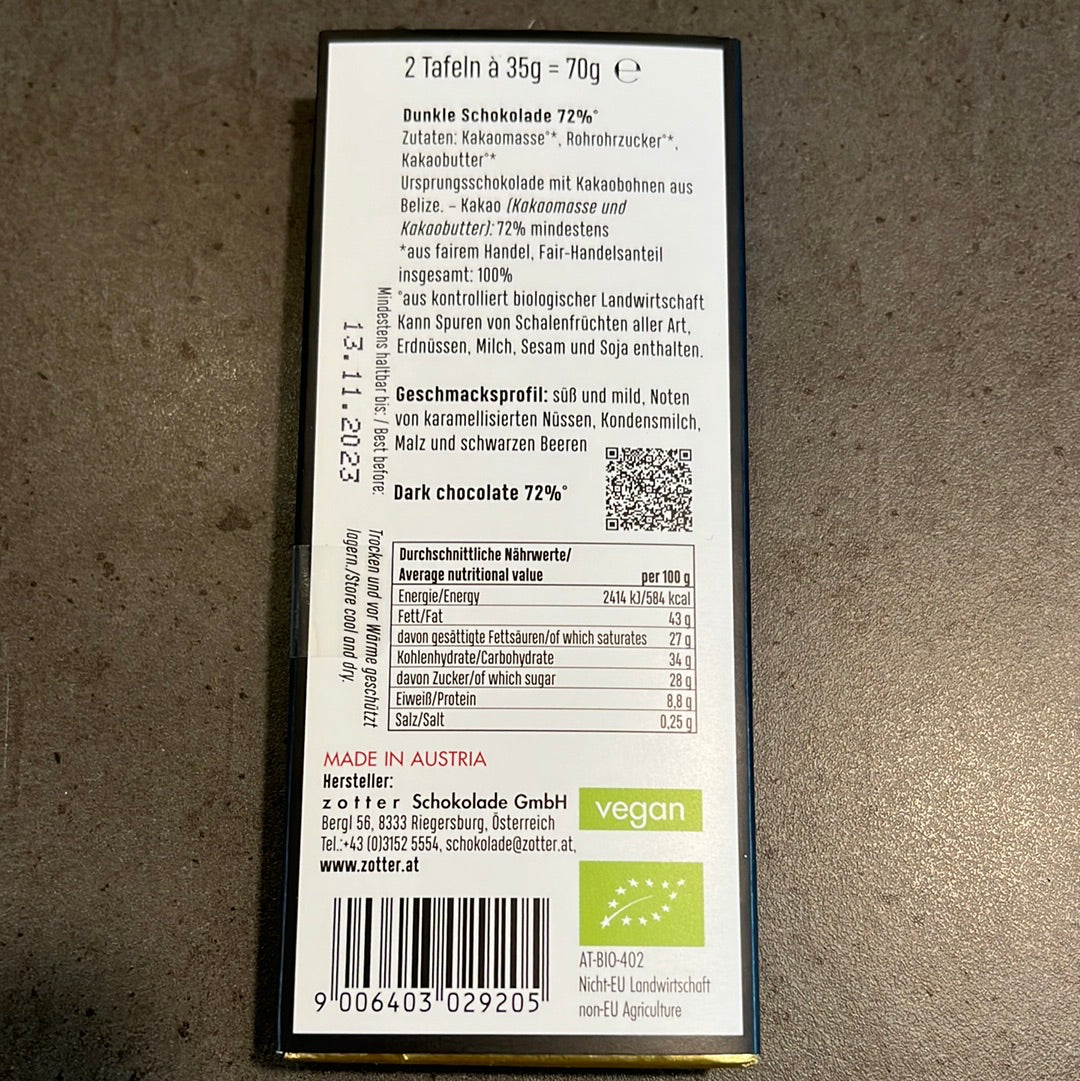 Zotter Labooko Belize 72 %